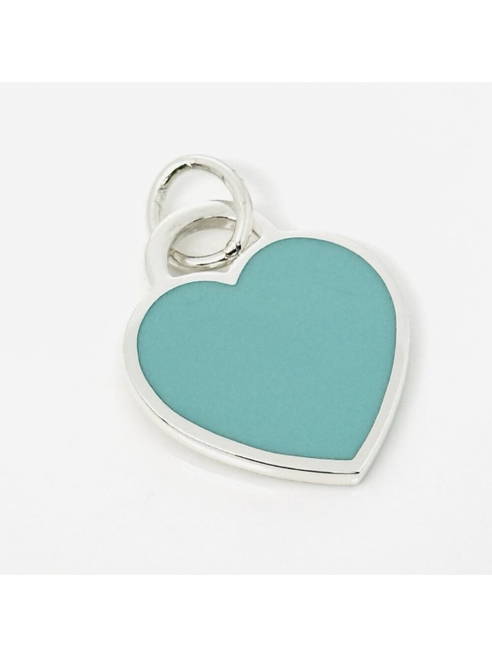 Tiffany Blue Enamel Heart Tag Charm or Pendant in Enamel and 925 Sterling Silver